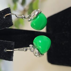 Silver and Green Apple Drop Earrings